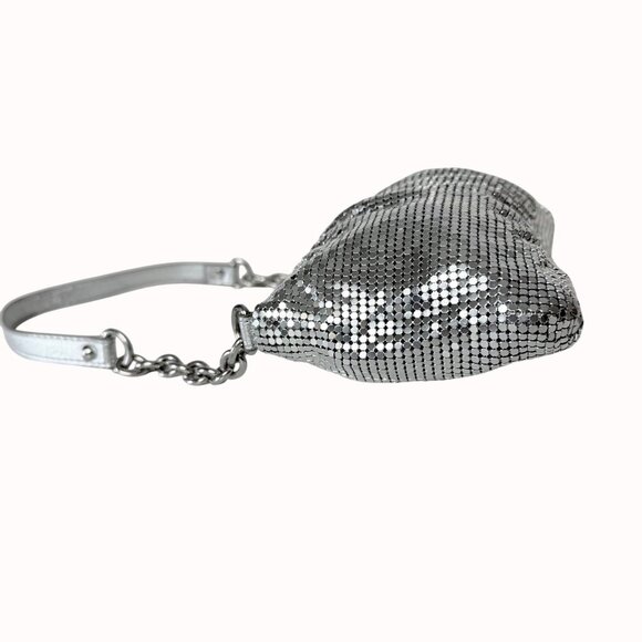Express Silver Mesh Shoulder Bag With Chain Strap Shimmer Evening Party Clutch - Picture 3 of 16